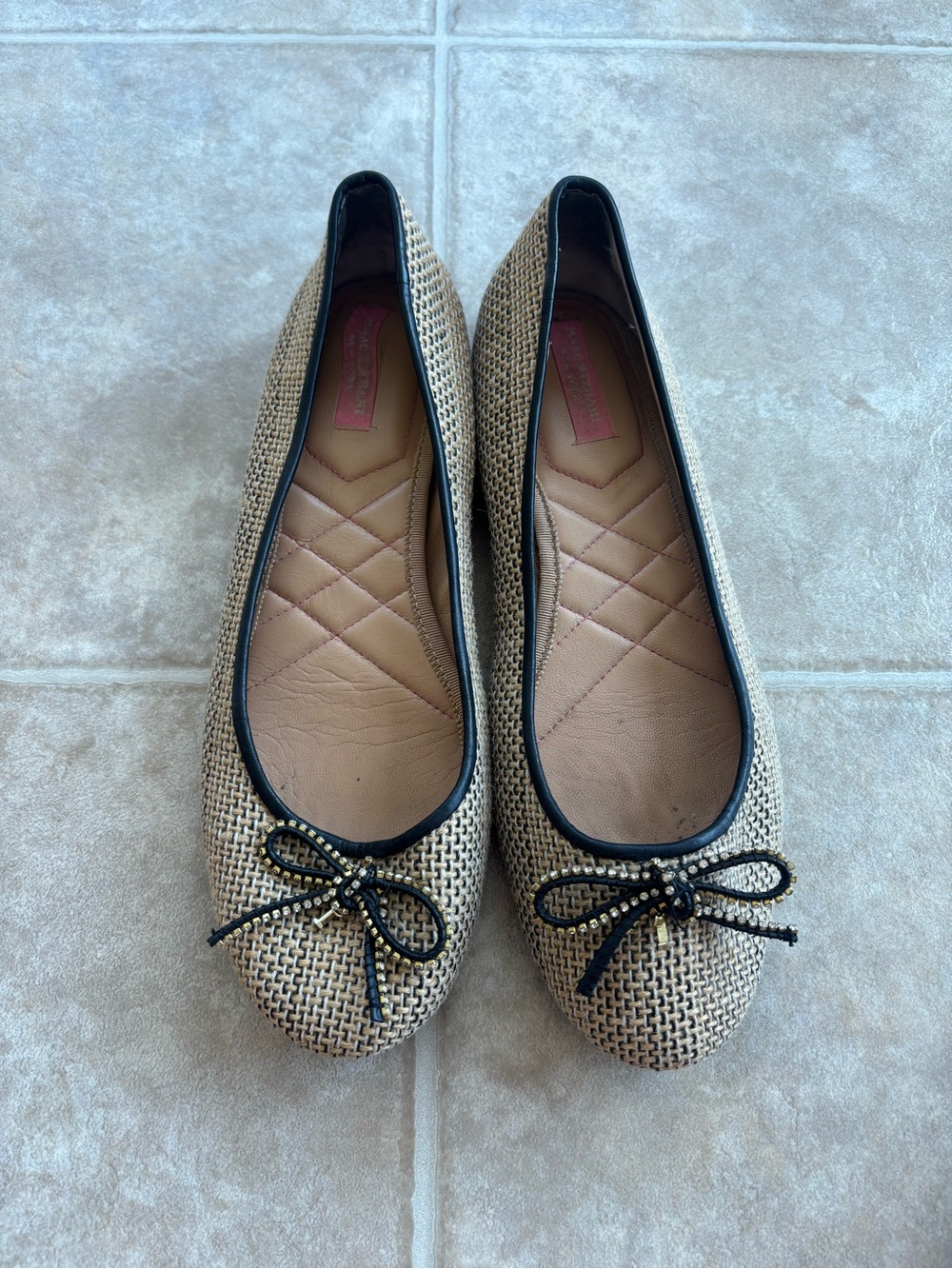 Isaac Mizrahi Woven Tan Flats with Black Trim